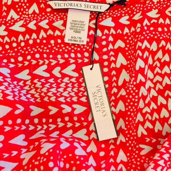 Victoria’s Secret Robe Red Heart Tie Front Short Kimono Sleeve Size One Size New - Picture 12 of 14